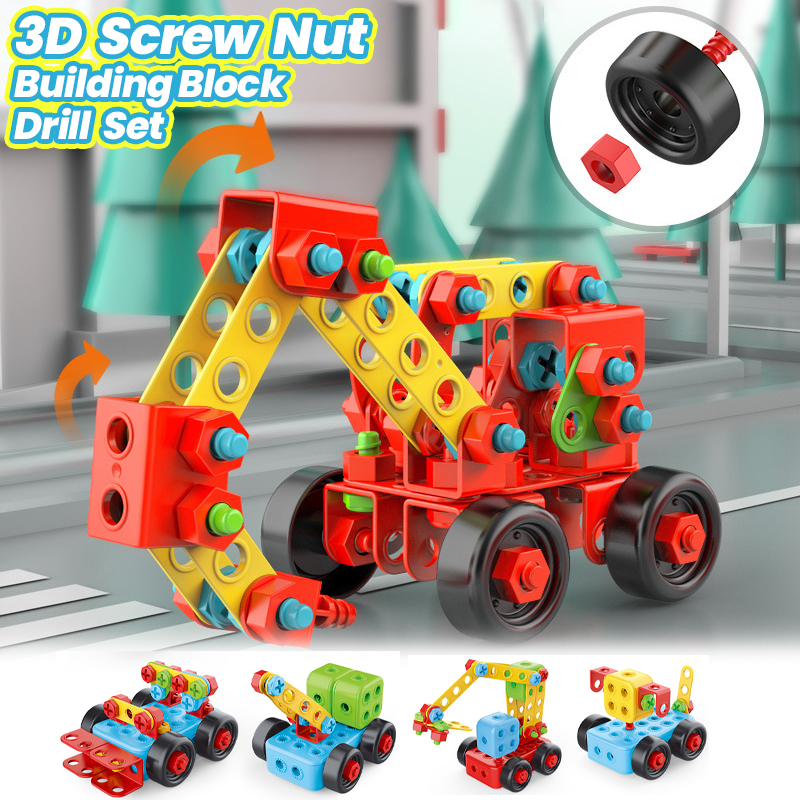 Power Tools Construction - Drill Screwing Building Block 3D Nut